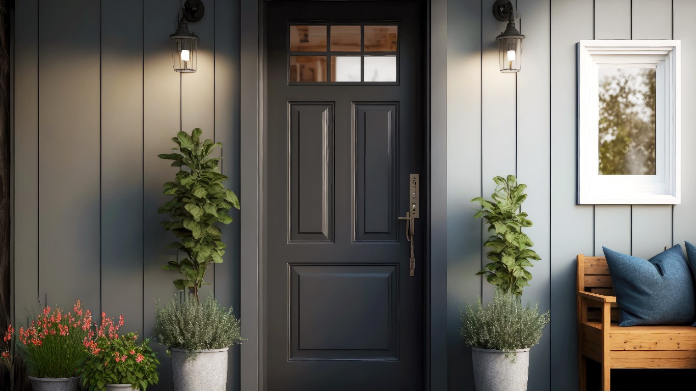 A secure, stylish steel entry door installed by Quality Contracting on a residential home in Nipissing First Nation, Ontario.