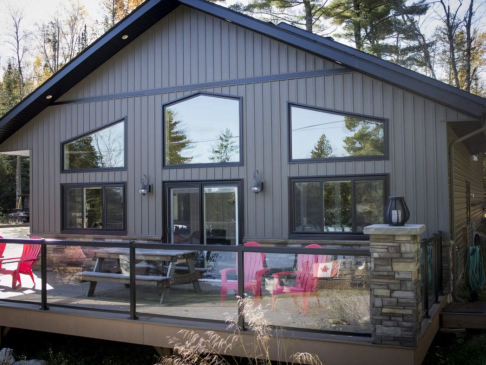 Sliding patio doors overlooking a backyard